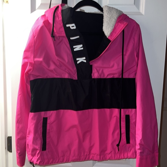 Victoria's Secret Pink Sherpa Lined Hood Anorak Windbreaker Jacket - Picture 3 of 6